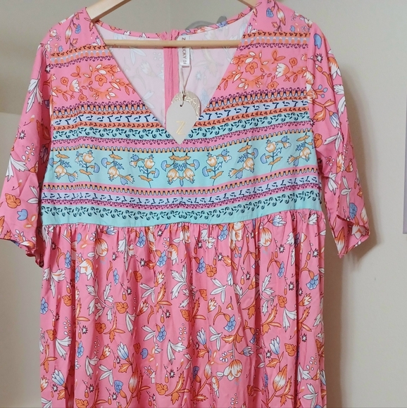 NWT Womens Plus Size Zolucky Pink Floral Dress - Picture 1 of 8